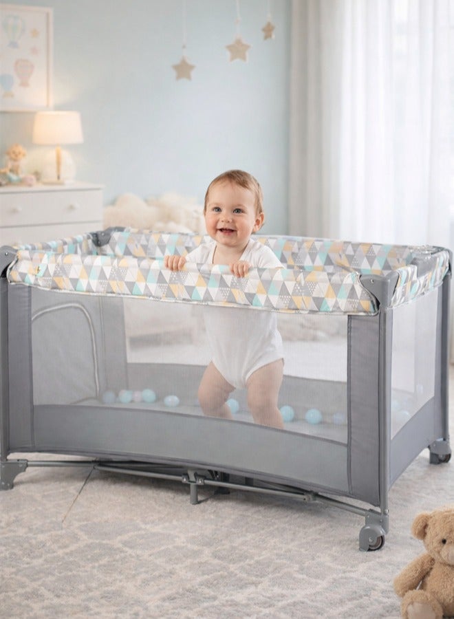 Denzoz 2 In 1 Baby Crib Portable Playard Foldable Travel Bed Playpen Travel Crib Nursery Center for Infant with Comfortable Mattress and Carry Bag - Image 1